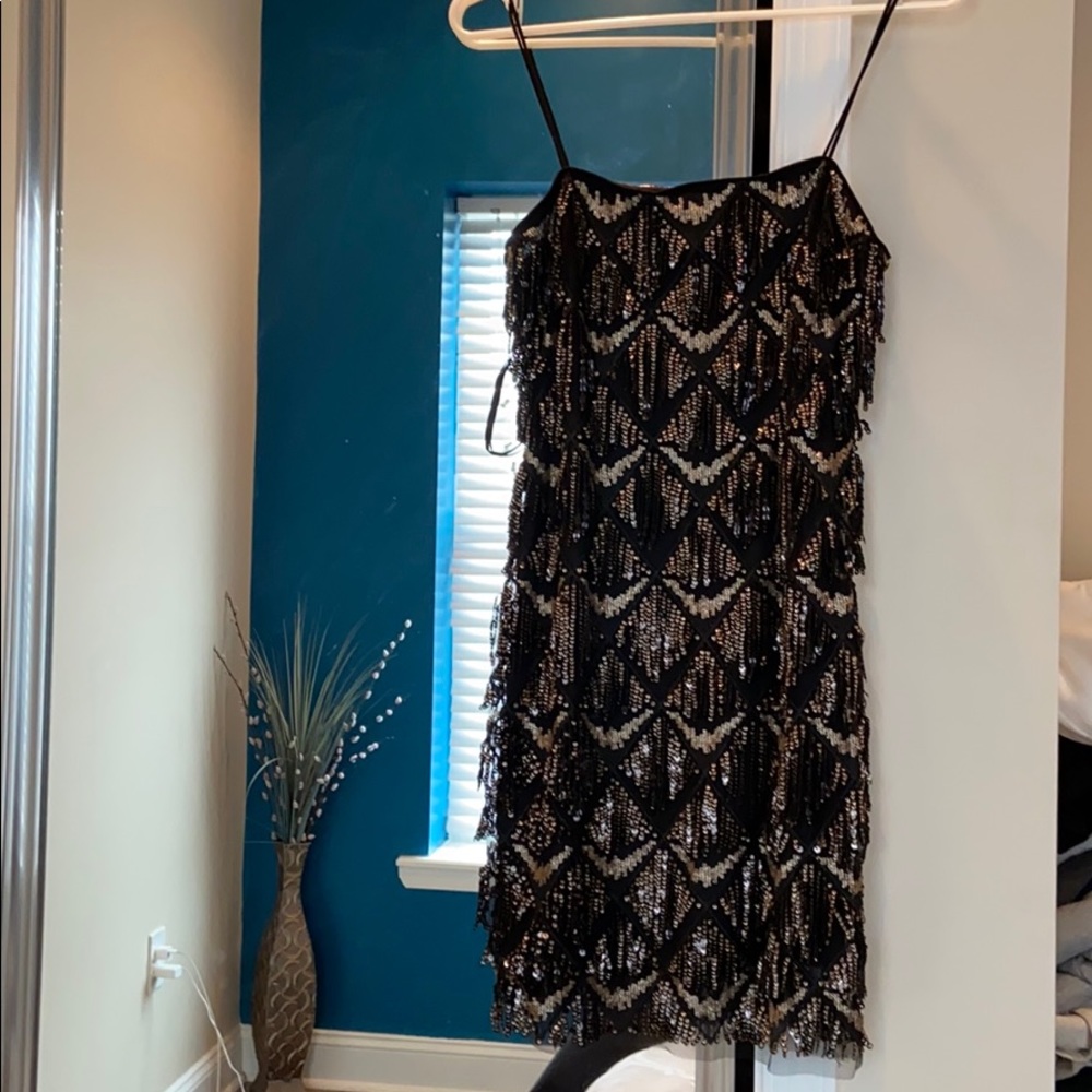 Black beaded cocktail dress